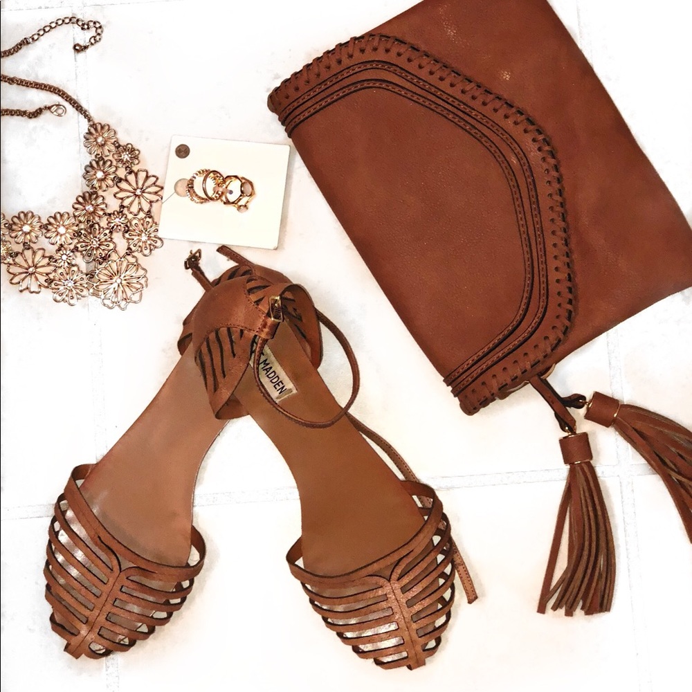Brown Woven Steven Madden Flats Ankle Strap